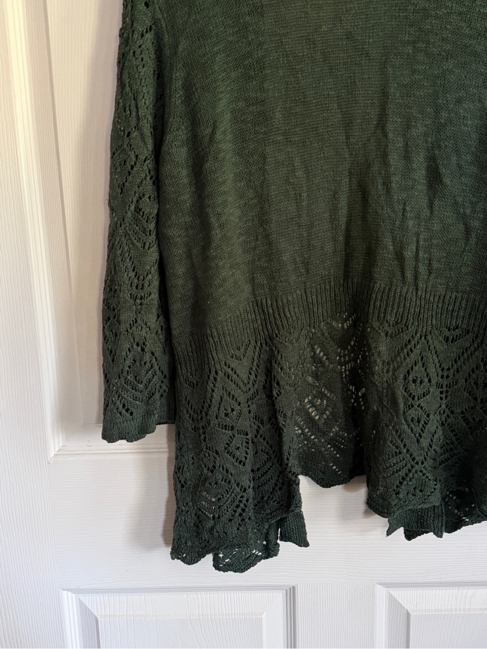 dressbarn Green Open-Front Crochet Hem Cardigan - Picture 10 of 10